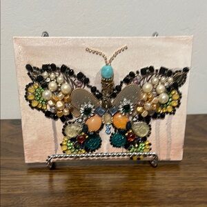 Repurposed Jewelry Butterfly Art on Canvas